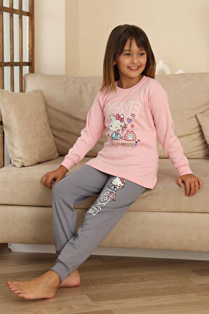 Miniğimin Cicileri Hll Kty Love  Baskılı Kız Çocuk Pijama Takımı - Pembe