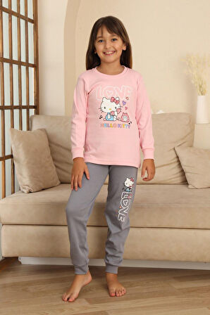 Miniğimin Cicileri Hll Kty Love  Baskılı Kız Çocuk Pijama Takımı - Pembe