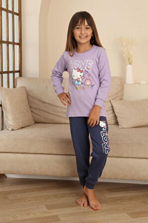Miniğimin Cicileri Hll Kty Love  Baskılı Kız Çocuk Pijama Takımı - Lila