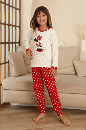 Miniğimin Cicileri Mnn Puantiye Baskılı Kız Çocuk Pijama Takımı - Beyaz