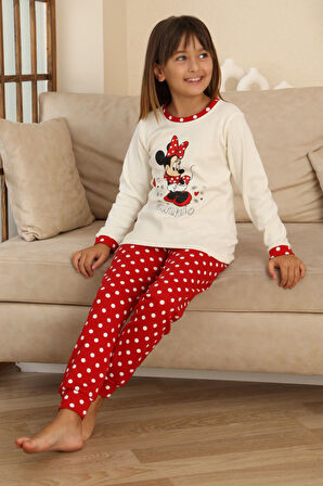 Miniğimin Cicileri Mnn Puantiye Baskılı Kız Çocuk Pijama Takımı - Beyaz