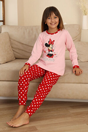 Miniğimin Cicileri Mnn Puantiye Baskılı Kız Çocuk Pijama Takımı - Pembe