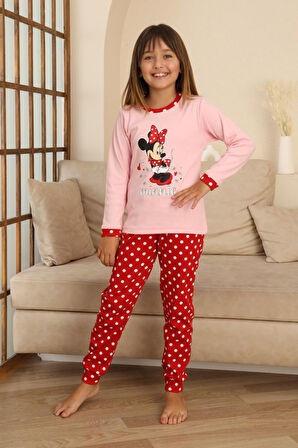 Miniğimin Cicileri Mnn Puantiye Baskılı Kız Çocuk Pijama Takımı - Pembe