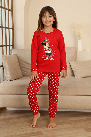 Miniğimin Cicileri Mnn Puantiye Baskılı Kız Çocuk Pijama Takımı - Kırmızı