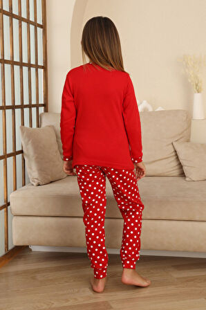Miniğimin Cicileri Mnn Puantiye Baskılı Kız Çocuk Pijama Takımı - Kırmızı