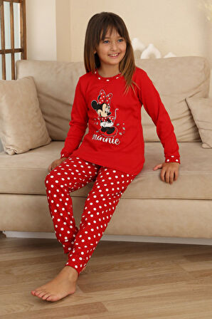 Miniğimin Cicileri Mnn Puantiye Baskılı Kız Çocuk Pijama Takımı - Kırmızı