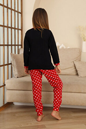 Miniğimin Cicileri Mnn Puantiye Baskılı Kız Çocuk Pijama Takımı - Siyah