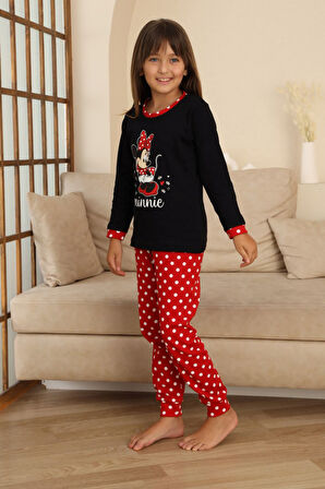 Miniğimin Cicileri Mnn Puantiye Baskılı Kız Çocuk Pijama Takımı - Siyah