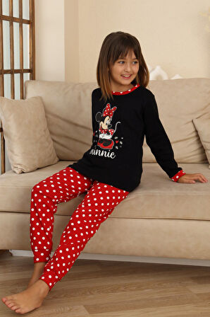 Miniğimin Cicileri Mnn Puantiye Baskılı Kız Çocuk Pijama Takımı - Siyah