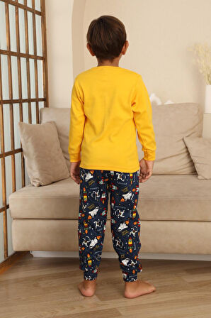 Miniğimin Cicileri Space Baskılı Erkek Çocuk Pijama Takımı - Sarı