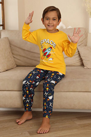 Miniğimin Cicileri Space Baskılı Erkek Çocuk Pijama Takımı - Sarı