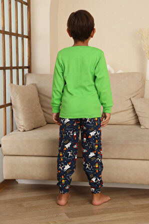 Miniğimin Cicileri Space Baskılı Erkek Çocuk Pijama Takımı - Yeşil
