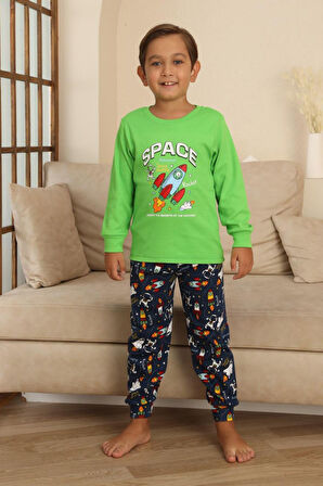 Miniğimin Cicileri Space Baskılı Erkek Çocuk Pijama Takımı - Yeşil