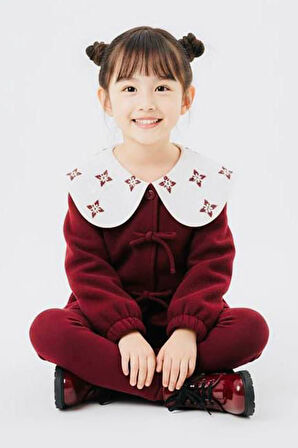 Miniğimin Cicileri Fiyonklu Geniş Yaka Polar Kız Çocuk Kışlık 2’li Takım - Bordo