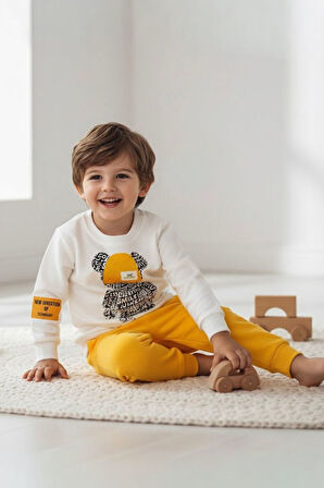 Miniğimin Cicileri Ayıcık Baskılı Erkek Çocuk 2’li Mevsimlik Takım - Sarı