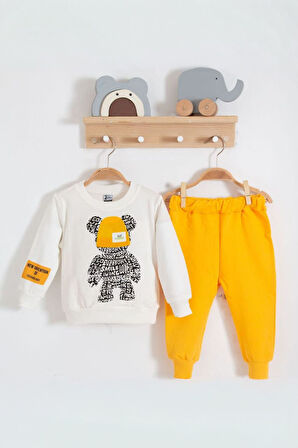 Miniğimin Cicileri Ayıcık Baskılı Erkek Çocuk 2’li Mevsimlik Takım - Sarı