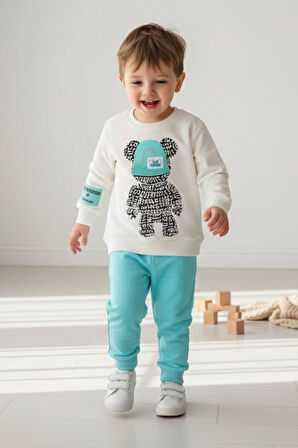 Miniğimin Cicileri Ayıcık Baskılı Erkek Çocuk 2’li Mevsimlik Takım - Turkuaz