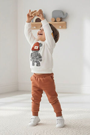 Miniğimin Cicileri Ayıcık Baskılı Erkek Çocuk 2’li Mevsimlik Takım - Kiremit