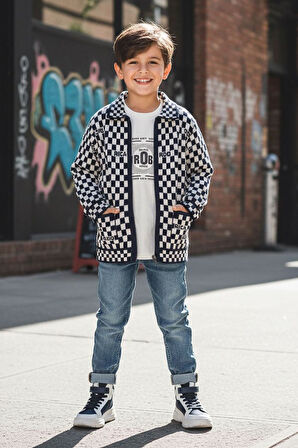 Miniğimin Cicileri Damalı Triko Hırkalı Erkek Çocuk 3 lü Takım - Lacivert