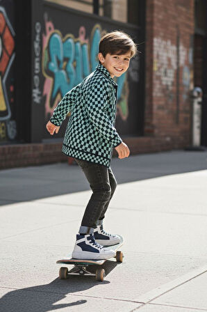 Miniğimin Cicileri Damalı Triko Hırkalı Erkek Çocuk 3 lü Takım - Yeşil