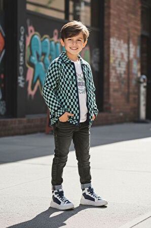 Miniğimin Cicileri Damalı Triko Hırkalı Erkek Çocuk 3 lü Takım - Yeşil