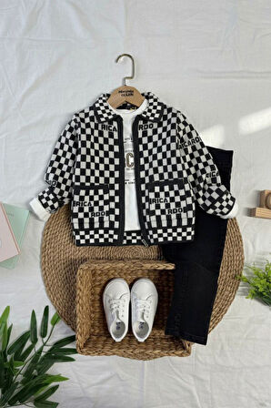 Miniğimin Cicileri Damalı Triko Hırkalı Erkek Çocuk 3 lü Takım - Antrasit