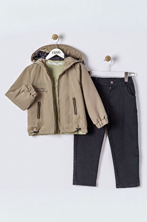 Miniğimin Cicileri Fermuarlı Kapüşonlu Erkek Çocuk Kışlık 3’lü Kombin - Yeşil