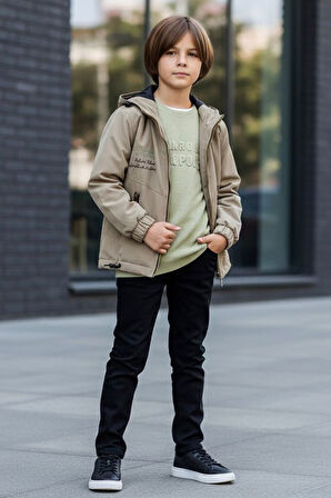 Miniğimin Cicileri Fermuarlı Kapüşonlu Erkek Çocuk Kışlık 3’lü Kombin - Yeşil