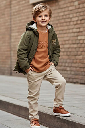 Miniğimin Cicileri Fermuarlı Kapüşonlu Erkek Çocuk Kışlık 3’lü Kombin -Kahve