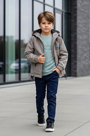 Miniğimin Cicileri Fermuarlı Kapüşonlu Erkek Çocuk Kışlık 3’lü Kombin - Gri