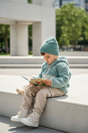 Miniğimin Cicileri Kanguru Cep Detaylı Kapüşonlu Unisex Çocuk Polar Sweat - Yeşil