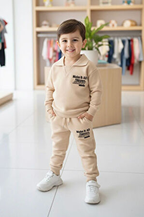 Miniğimin Cicileri Make İt All Kabartma Baskılı Erkek Çocuk 2 li Takım - Krem