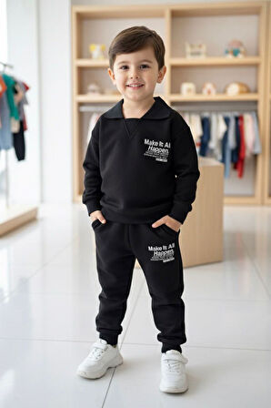 Miniğimin Cicileri Make İt All Kabartma Baskılı Erkek Çocuk 2 li Takım - Siyah