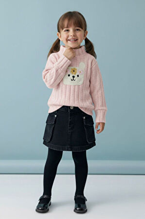 Miniğimin Cicileri Yumoş Örgü Cep Detaylı Kız Çocuk Etekli Takım - Pembe