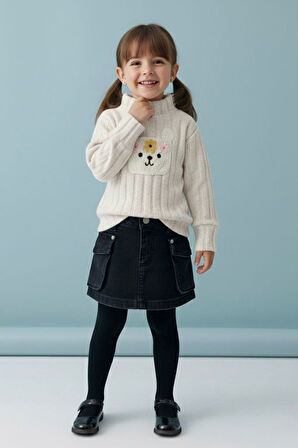 Miniğimin Cicileri Yumoş Örgü Cep Detaylı Kız Çocuk Etekli Takım - Gri