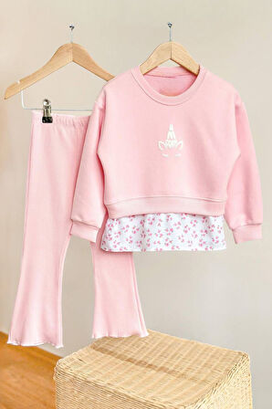 Miniğimin Cicileri Uncrn Baskılı Kız Çocuk 2 li Takım - Pembe