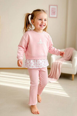 Miniğimin Cicileri Uncrn Baskılı Kız Çocuk 2 li Takım - Pembe