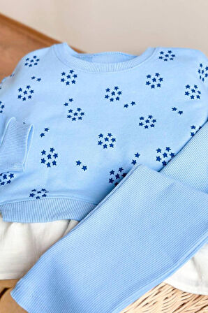 Miniğimin Cicileri Yıldız Baskılı Kız Çocuk 2 li Takım - Mavi