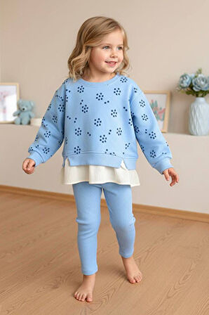 Miniğimin Cicileri Yıldız Baskılı Kız Çocuk 2 li Takım - Mavi