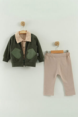 Miniğimin Cicileri Cepli Köpek BaskılıGömlekli Erkek Bebek 3’lü Takım - Yeşil