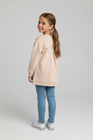 Miniğimin Cicileri Fırfır Detaylı Lastikli Kız Çocuk Sweatshirt - Bej