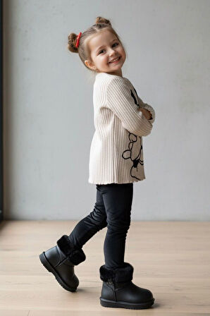 Miniğimin Cicileri Mnn Fiyonk Kadife Baskılı Kız Çocuk Sweatshirt - Bej