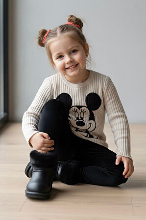 Miniğimin Cicileri Mnn Fiyonk Kadife Baskılı Kız Çocuk Sweatshirt - Bej