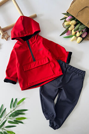 Miniğimin Cicileri Paraşüt Kapüşonlu Erkek Çocuk 2 li Takım - Kırmızı