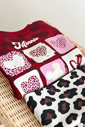 Miniğimin Cicileri Kalp Leopar Desenli Mnn Kız Çocuk 2 li Takım - Bordo