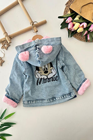 Miniğimin Cicileri Krm İşleme Çift Renk Kapüşonlu Peluş Kız Çocuk Mont - Pembe