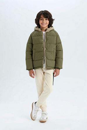 Miniğimin Cicileri Su Geçirmez Kapüşonlu Kışlık Erkek Çocuk Mont - Yeşil