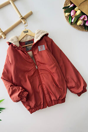 Miniğimin Cicileri Classic Peluş Astarlı Fermuarlı Unisex Çocuk Mevsimlik Mont - Kiremit