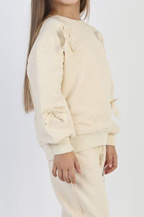 Miniğimin Cicileri Mnn Fiyonk Detaylı Kız Çocuk 2 li Takım - Krem