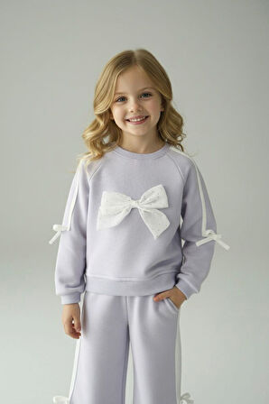 Miniğimin Cicileri Fiyonk Taş Detaylı Kız Çocuk 2 li Takım - Lila